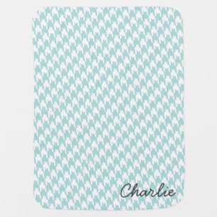 Blue & White Houndstooth Monogram Baby Blanket