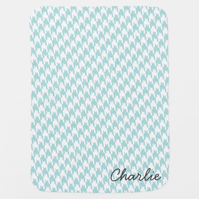 Blue & White Houndstooth Monogram Baby Blanket (Front)