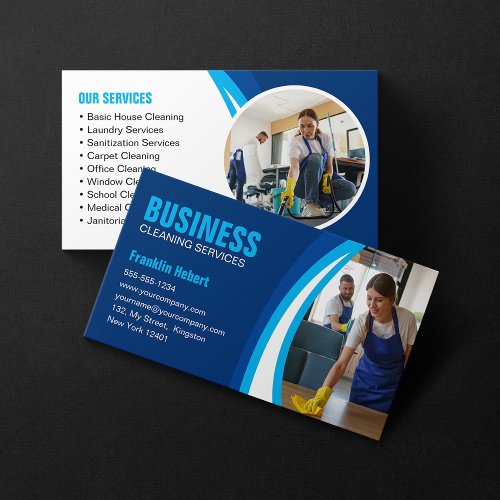 Blue white House Cleaning Housekeeper Maid Service Business Card