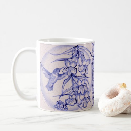 Blue White Hummingbird Desert Flower Vintage Coffee Mug