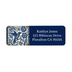 Blue & White Hummingbird Personalized Name Address Label
