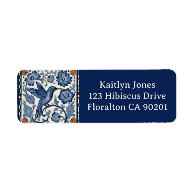Blue & White Hummingbird Personalized Name Address Label (Front)