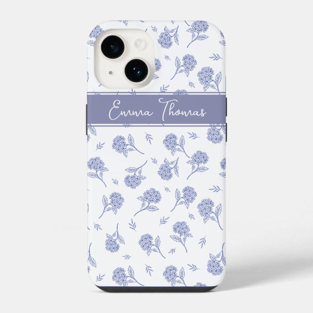 Blue & White Hydrangea Botanical Toile Pattern  Iphone Case (Back)