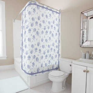 Blue & White Hydrangea Botanical Toile Pattern  Shower Curtain