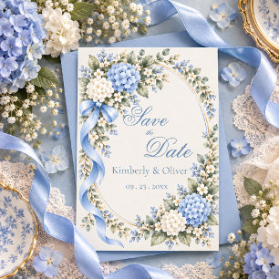 Blue White Hydrangea Elegant Wedding Save The Date