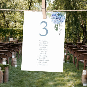 Blue & White Hydrangea Guestlist Table Number