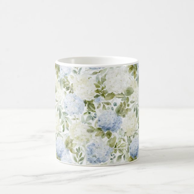 Blue White Hydrangea Romantic Floral Bridal Shower Coffee Mug (Center)