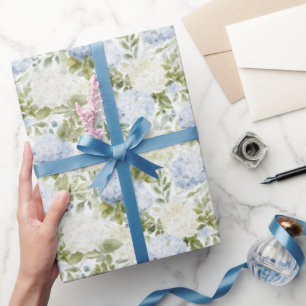 Blue White Hydrangea Romantic Floral Wedding Wrapping Paper
