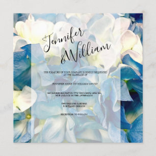 Blue & White Hydrangeas Modern Wedding Invitation