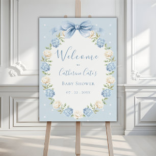 Blue White Hydrangeas Ribbon Vintage Baby Shower Foam Board