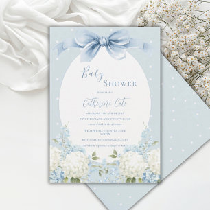 Blue White Hydrangeas Ribbon Vintage Baby Shower Invitation