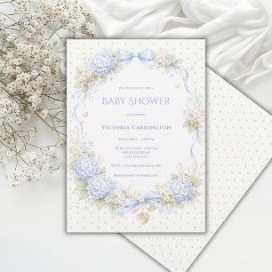 Blue White Hydrangeas Ribbon Vintage Baby Shower Invitation