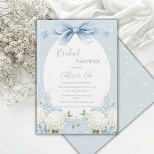 Blue White Hydrangeas Ribbon Vintage Bridal Shower Invitation