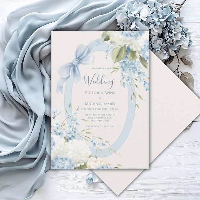 Blue White Hydrangeas Vintage Elegant Wedding Invitation (Creator Uploaded)
