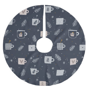 Blue white Hygee tea cups coffee mugs festive Brushed Polyester Tree Skirt