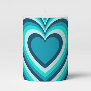 Blue White Hypnotic Heart Love Pattern Pillar Candle