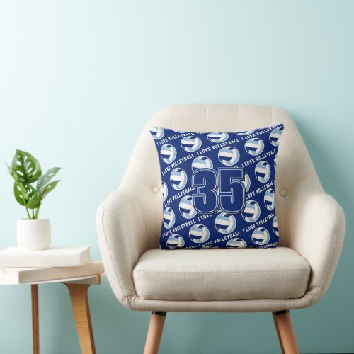 blue white  volleyballs and text pattern sports room decor pillow
