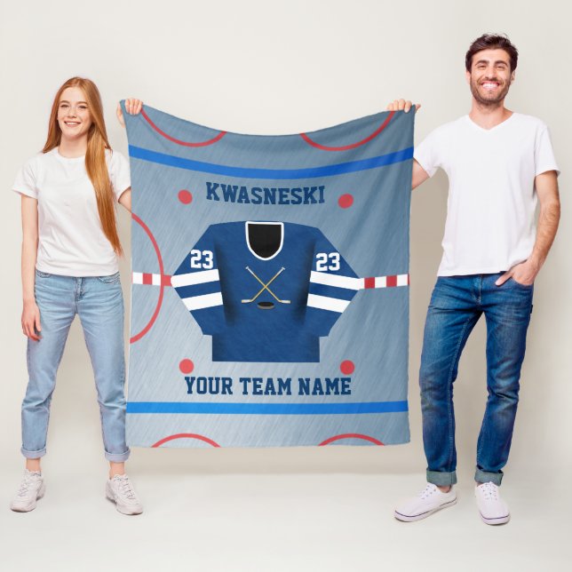 Blue | White Ice Hockey Rink | Player Jersey Fleece Blanket (In Situ)