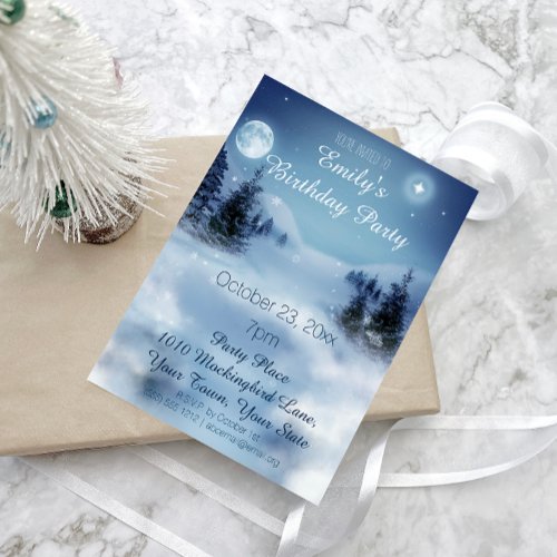 Blue  White Ice Winter Wonderland Birthday Party Invitation