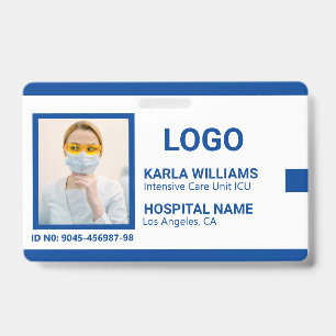 Blue White ICU Nurse ID Photo Badge 