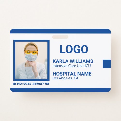 Blue White ICU Nurse ID Photo Badge 