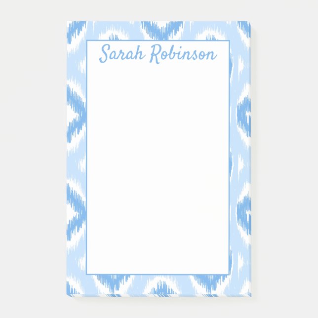 Blue & White Ikat Block Print Custom Post-it Notes (Front)