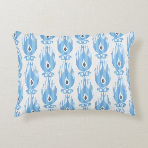 Blue White Ikat Pattern Design Accent Pillow