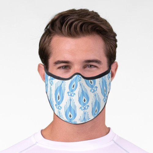 Blue White Ikat Pattern Design Premium Face Mask