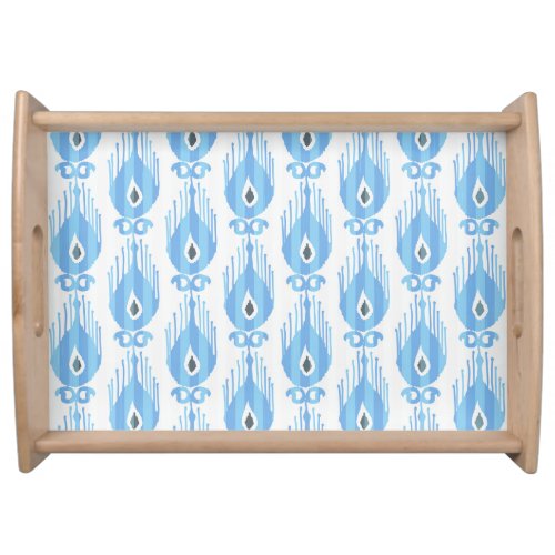 Blue White Ikat Pattern Design Serving Tray