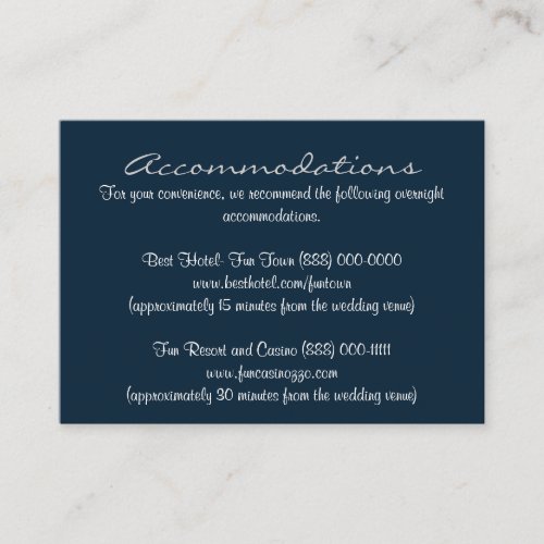 Blue White Insert Reception &amp; Accommodation Cards Business Card Template