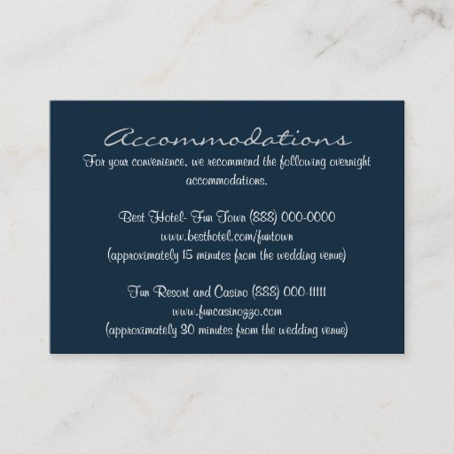 Customizable Blue White Insert Reception &amp; Accommodation Cards Business Card Template
