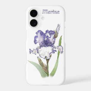 Blue White Iris Flower Botanical Art Personalized iPhone 17 Case