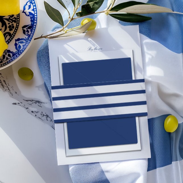 Blue & White Italian Coast Style Wedding Invitation Belly Band (Blue & White Italian Coast Style Wedding Invitation Belly Band)