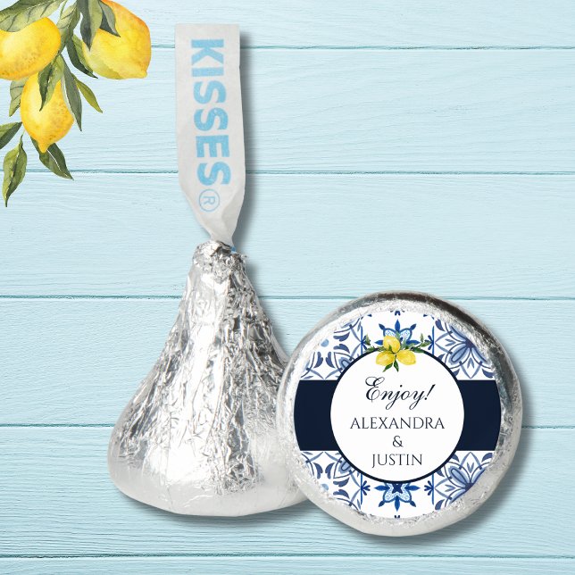 Blue White Italian Lemon Mediterranean Wedding Hershey®'s Kisses® (Creator Uploaded)