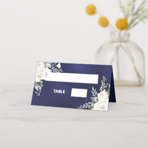 Blue white ivory florals place card