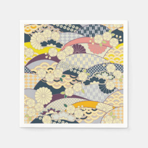Blue White Japanese Kimono Floral Decoupage Paper Napkins