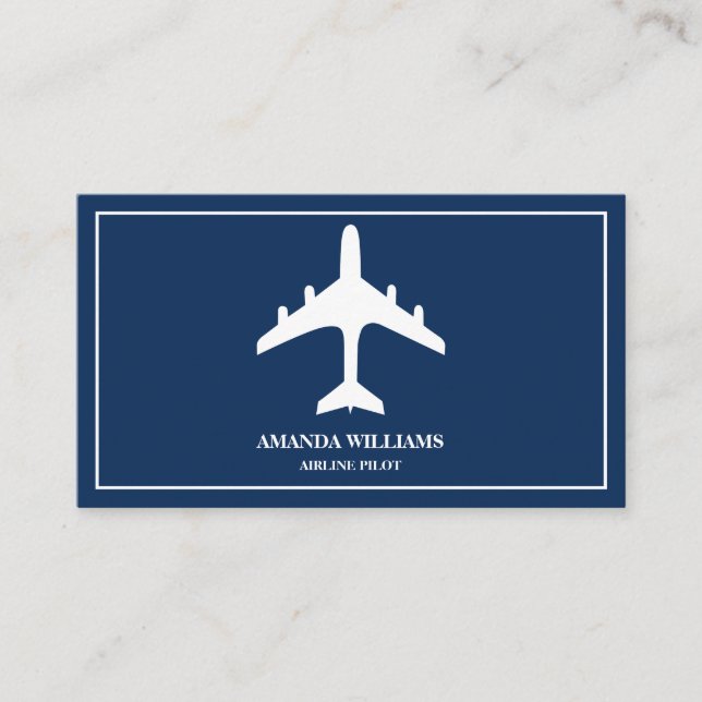 Blue White Jet Aircraft Airline Airplane Pilot Business Card (Front)