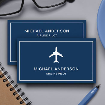 Blue White Jet Aircraft Airplane Airline Pilot Business Card by ShabzDesigns at Zazzle