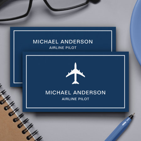 Blue White Jet Aircraft Airplane Airline Pilot Business Card