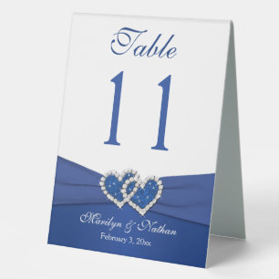 Blue, White Joined Hearts Table Number Sign