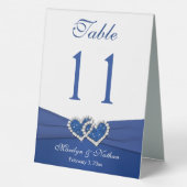 Blue, White Joined Hearts Table Number Sign (Back)