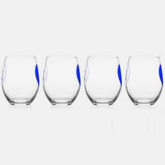 Blue & White K-Heart Stemless Wine Glasses