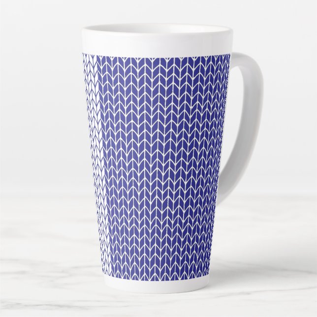 BLUE & WHITE KNIT Tall Latte Mug (Right Angle)