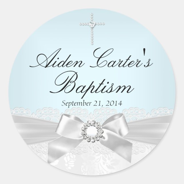 Blue White Lace & Cross Baptism Sticker (Front)