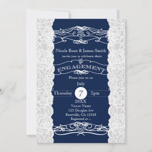 Blue  White Lace Elegant ENGAGEMENT Invitations