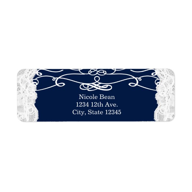 Blue & White Lace Elegant Wedding Address Labels (Front)