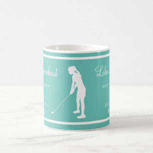 Blue White lake's name Lady golfer silhouette Coffee Mug