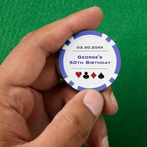 Blue White Las Vegas Casino Poker Chip Birthday