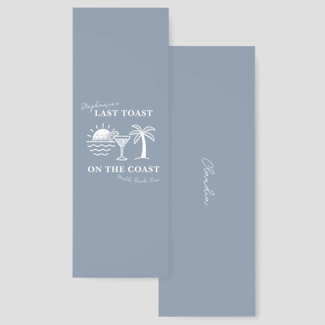 Blue & White Last Toast on the Coast Bachelorette  Bookmarks (Front & Back)