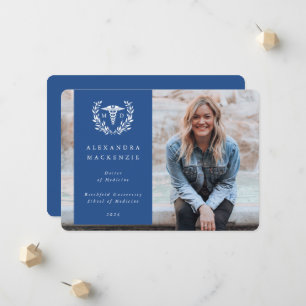 Blue + White Laurel Wreath Medical Degree Photo Announcement